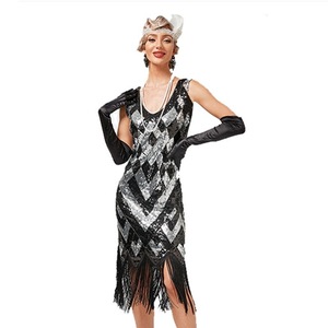 Robe de soirée à sequins et franges pour <span class=keywords><strong>femme</strong></span>, style Charleston des années 20, tenue Gatsby vintage, pour spectacle de danse, multicolore, vente en gros - Product Image 4