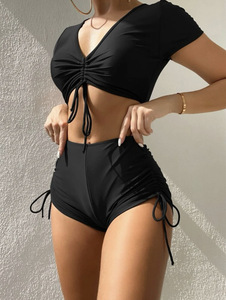 <span class=keywords><strong>JSN</strong></span> nueva llegada cuerda de corbata fruncida Color sólido ropa de playa trajes de baño para mujeres - Product Image 3
