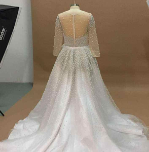 Vestido de Novia con Perlas de Alta Costura, Cola de Pez Desmontable, Conjunto de Dos Piezas, Escote en V, Manga Larga, Vestido Elegante - Product Image 6