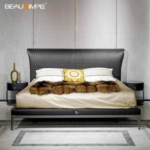 Marco de cama tamaño King y Queen de cuero de diseño italiano moderno de lujo de alta calidad suave para villas muebles para el hogar - Product Image 2