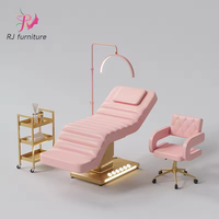 Lit de massage électrique 3 moteurs noir et or de luxe pour salon de beauté, lit cosmétique réglable pour spa, cils et soins du visage avec lampe