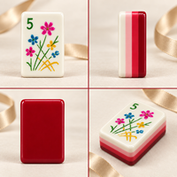Tuiles de Mahjong américaines en acrylique à 4 couches, 30x22mm, 160 tuiles gravées rouge et blanc avec motif de rose, tapis inclus pour les fêtes en famille