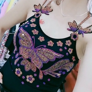 Top de <span class=keywords><strong>tirantes</strong></span> largo de punto ajustado con pedrería brillante y lentejuelas para <span class=keywords><strong>mujer</strong></span>, estilo mariposa, sin mangas, para discoteca, fiesta o vestir - Product Image 5