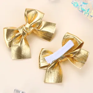 CN Shiny Leather Hair Bows Clip Solid Color Hair Clip For Kids Girls Sailor Hair Accessories