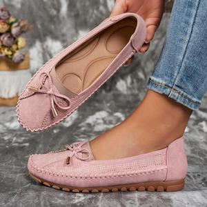 Mocassins plats roses à bout pointu pour femmes, chaussures décontractées style ballerine à semelle légère, confortables et faciles à enfiler - Product Image 1