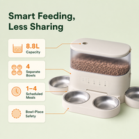 Distributeur automatique intelligent pour animaux de compagnie 8,8 L, bac transparent, 4 gamelles, contrôle par application, Wi-Fi 2,4G/5G, enregistrement vocal, vente en gros, OEM, ODM