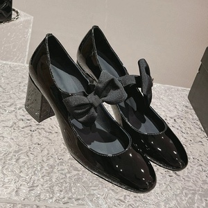 Zapatos de Ballet Mary Jane para Mujer 2024, de Alta Calidad, Tacón Medio, Cuero Patentado, con Lazo Grande, Transpirables, para Verano y Otoño - Product Image 1