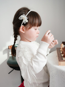 เสื้อคาร์ดิแกนเด็กผู้หญิง แขนยาว ผ้าฝ้ายถัก คอทรงโอ ปักลายปีกที่ไหล่ สำหรับฤดูใบไม้ผลิและฤดูใบไม้ร่วง - Product Image 5