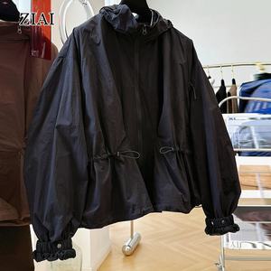 Abrigo cortavientos con cremallera frontal para primavera y otoño, chaqueta de viento resistente al agua para exteriores, gabardina con capucha y cordón para <span class=keywords><strong>mujer</strong></span> - Product Image 5