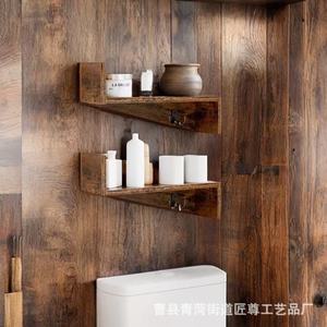 Custom wall-mounted wooden <b>shelf</b> for storing condiments and organizing bottles; solid wood <b>hook</b> rack. - Product Image 1