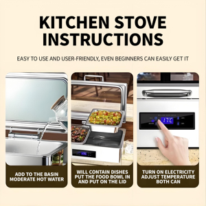 YITIAN Control de temperatura Equipo de catering Chaffer eléctrico Plato de frotamiento Calentador de alimentos Plato de frotamiento de acero inoxidable Juego de buffet