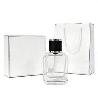 Flacon en verre carré 50ml 100ml en promotion, pulvérisateur atomiseur plat avec pompe, sérigraphie, emballage de luxe pour parfum