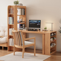 Bureau double en bois d'hévéa pour adultes, bureau d'étude à domicile, table longue de chambre, armoire de rangement intégrée, bureau d'ordinateur rétractable
