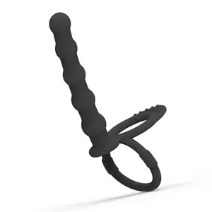 Cock Penis Ring with Anal Plug Silicone Anal Pull Beads Delay Ejaculation Cock Ring Sex Toys Gay Men Butt Plug Lock Ring