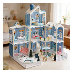 Casa de Muñecas Grande de Plástico con Piscina, Tobogán, Balcón, Ascensor, Muebles de Dormitorio, Juguete DIY, Juego de Simulación, Set de Regalo para la Familia - Product Image 1