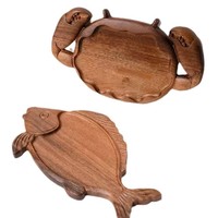 Plateaux en bois de noyer massif de qualité supérieure, sculptés à la main en forme de poisson et de crabe, plateau de service pour restaurant de fruits de mer, décoration de la maison, ustensiles de cuisine