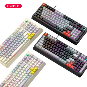 Clavier de jeu mécanique filaire T-WOLF <span class=keywords><strong>T50</strong></span> 98 touches, interrupteur bleu, rétroéclairage RVB, touches ABS 3 couleurs pour PC portable - Product Image 1