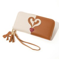 Dompet Panjang Wanita dengan Ritsleting, Tas Selempang Multi-warna dengan Rumbai, Tas Ponsel 7 Inci Motif Permen, Penggunaan Sehari-hari, Warna Blok
