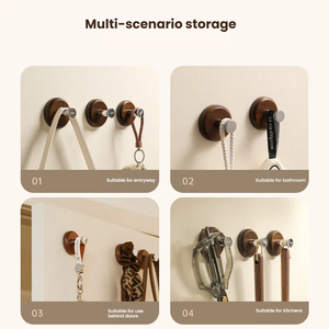 Ganci a ventosa in legno di noce senza foratura, ganci da parete in alluminio per bagno e cucina, appendiabiti a forte tenuta senza trapano - Product Image 4