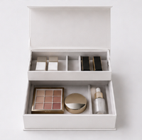 Boîte de rangement cosmétique de luxe avec plateau superposé, emballage rigide blanc de qualité supérieure pour ensembles de maquillage