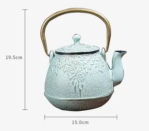 Manufacturer Wholesale Blue Cast Iron Tea Pot Portable 900ml KettleTraditional Teapot For Gift