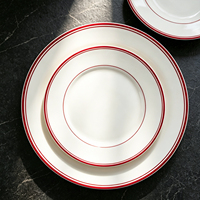 Assiettes en céramique JQY, rondes, en porcelaine blanche avec une ligne rouge, assiettes à dîner, assiettes en céramique pour restaurant, assiettes à salade, à pâtes, à steak