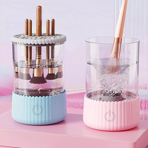 Nettoyeur de pinceaux cosmétiques automatique portable, machine à nettoyer les pinceaux de maquillage avec sécheur-support pour pinceaux de maquillage - Product Image 1