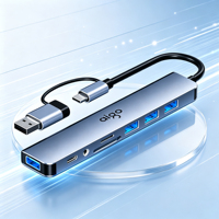 Hub périphérique USB-C 8-en-1, extension USB 3.0 en aluminium, lecteur de cartes SD/TF, prise jack 3,5 mm pour solution de bureau mobile pour les freelancers