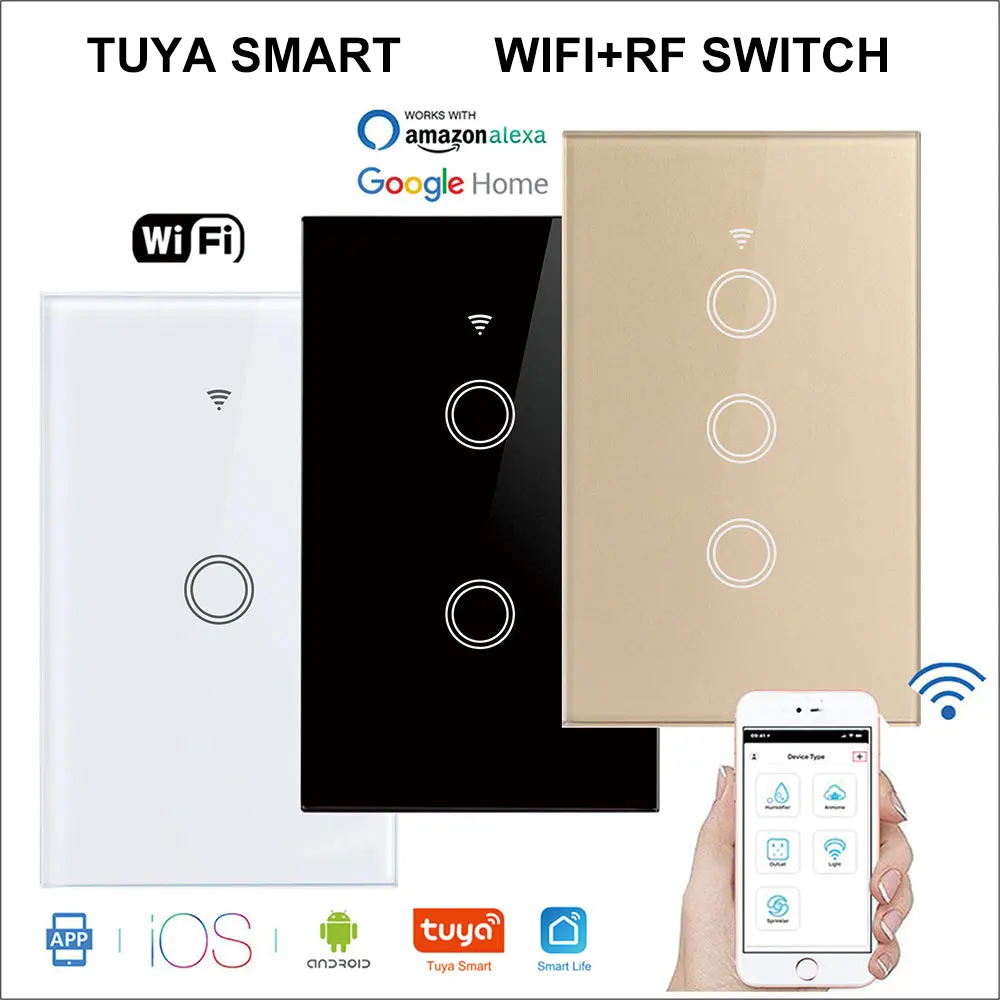 1/2/3/4ギャングTuya Smart lIfe RF 433 mhz BTWiFiウォールタッチスマートライトスイッチインターラプターwifi alexa Google Home