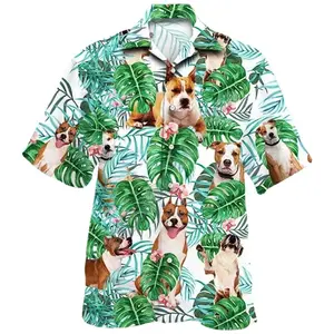 Fashion summer hot selling men's floral shirt European style 3D digital dog print button cardigan top