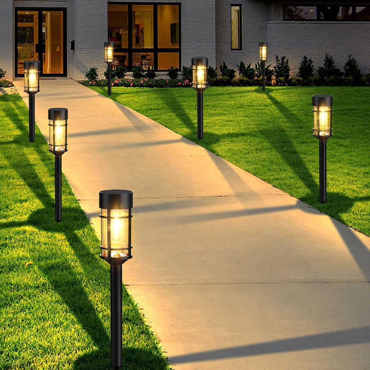 Modern Warm Color Solar Garden Stake Lights Waterproof Landscape Path
