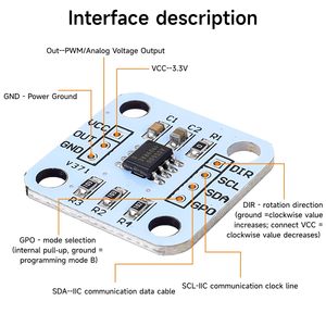 Encodeur magnétique Ransanx AS5600 12 bits avec sortie I2C PWM, module d'alimentation 3.3V 5V, connecteur à broches - Product Image 2