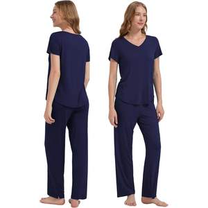 ชุดนอนผ้าวิสโคสผสมใยไผ่สำหรับผู้หญิง แขนสั้น กางเกงขายาว เนื้อผ้านุ่มเย็นสบาย ไซส์ S-XXL ขายส่ง - Product Image 3