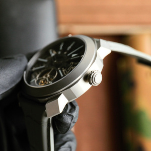 Luxury <b>Custom</b> Skeleton Tourbillon <b>Watch</b> for Men Grey Leather Strap Titanium Case Mechanical Wristwatch Wholesale - Product Image 3