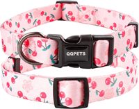 QQPETS kerah anjing dapat diatur pita poliester berlari anak anjing peliharaan kecil sedang besar XS cetak bunga multiwarna merah muda lucu