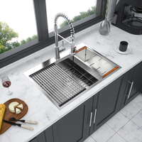 Évier de cuisine moderne à une cuve en acier inoxydable 304 de 30x22 pouces, grande profondeur avec égouttoir, ensemble commercial