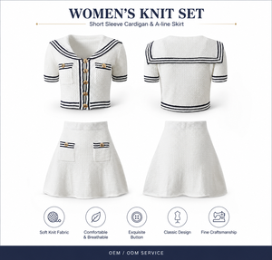 Ventes directes d'usine ensembles décontractés pour femmes à rayures élégantes à manches courtes col en v simple bouton tricots chandails haut Type haut - Product Image 2