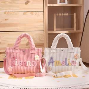 Personalised Corduroy <b>Envelope</b>-type Handbag Women Custom Handmade Shoulder Embroidered Name Casual Tote for Shopping/Camp/Travel - Product Image 1