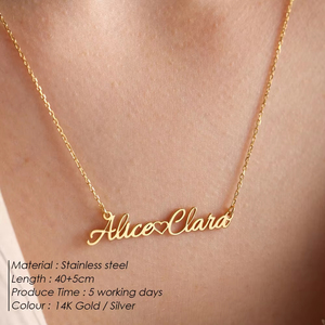 EManco <span class=keywords><strong>Collana</strong></span> Personalizzata con Due Nomi in Acciaio Inox 316 Placcato Oro 14K, Design Trendy a <span class=keywords><strong>Cuore</strong></span> - Product Image 2