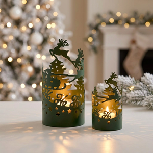 Últimas Novedades en Decoración Navideña para el Hogar, Luces Decorativas Verdes con Diseño de Trineo de Santa Claus, Portavelas - Product Image 3