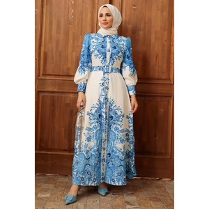 Robe longue maxi boutonnée imprimée de haute qualité, style Abaya, décontractée, ample, en tissu doux, pleine longueur, pour le quotidien, pour femmes musulmanes modestes - Product Image 1