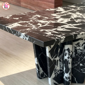 Tavolo da Pranzo in Marmo Personalizzato all'Ingrosso, con Venature Nere e Bianche Intense, Piano in Pietra Naturale con Motivo Unico per Progetti Commerciali - Product Image 3