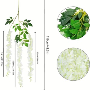 Fleurs artificielles de glycine Azusa Go, 12 pièces, roses, en soie, pour décorations de plafond de mariage - Product Image 4