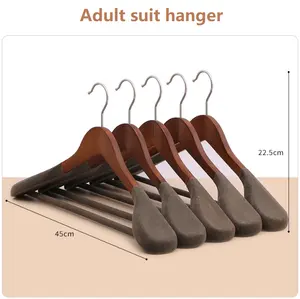 Wooden Clothes Hangers Manufacturer Clothing Store Anti-Slip Solid Wood Flocking Hanger Hotel Clothes Rack Velvet Wood Hangers