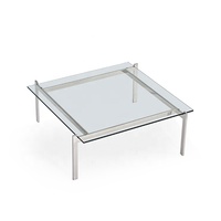 Table basse carrée en verre trempé pour salon, style italien classique et minimaliste Table de centre en acier inoxydable