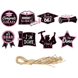 Nouvel ensemble de 8 décorations suspendues pour fête de remise de diplôme, noir, or, rose, pailletées, avec étiquettes « Félicitations, diplômé ! » et « J'ai fait ça ! » avec corde, fournitures de décoration - Product Image 3
