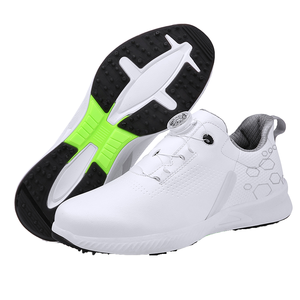 Manufacturer's Latest Automatic <b>Knob</b> Retractable Laces Genuine Leather Upper Rubber Midsole Men's Golf Shoes Winter Summer - Product Image 1