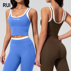RUIQUWIN OEM Sujetador deportivo de alto soporte para mujer, acanalado, con bloques de color, elástico en 4 direcciones, para yoga, running y fitness - Product Image 1
