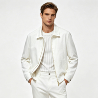 Blouson Homme en Lin et Coton Style Luxe Doublure Rayée Contrastante Respirant Coupe-Vent Léger Fermeture Éclair pour l'Automne