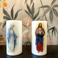 Bougie LED sans flamme religieuse, Madone, Jésus, D7.5*H15cm, mèche oscillante, cire, batterie, décoration de la maison, mariages, Noël